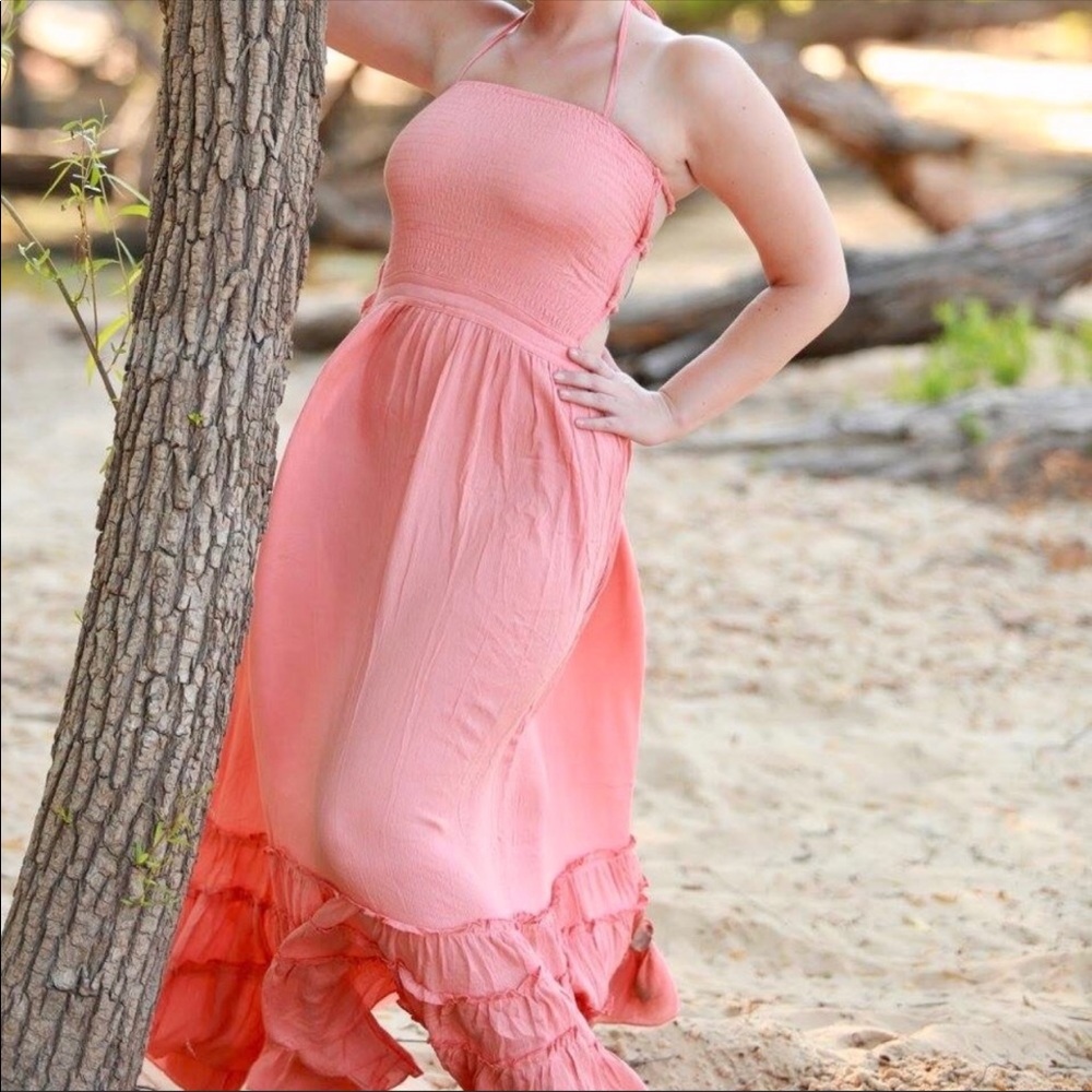 Coral backless dress like new